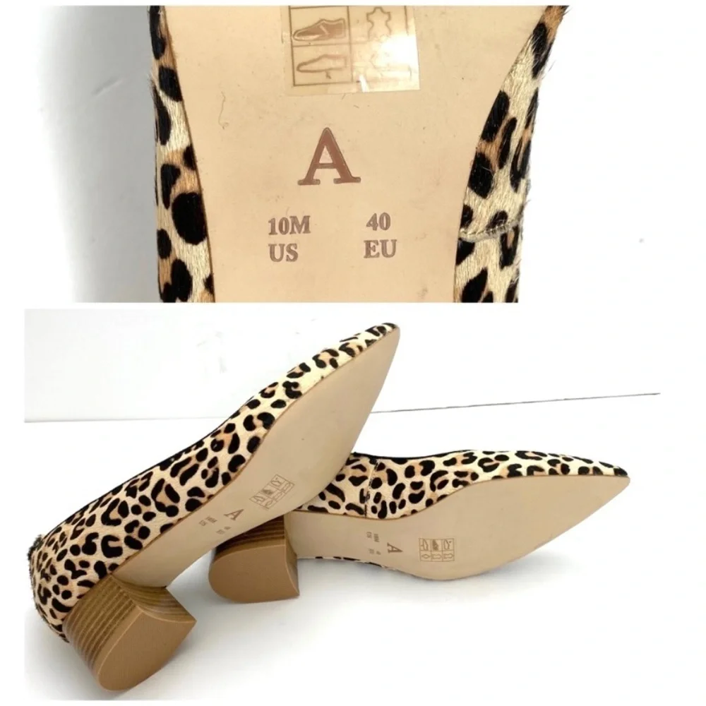 ANTHROPOLOGIE Beatriz Leopard Calfskin Pointed toe Block Heel Pumps in Beige